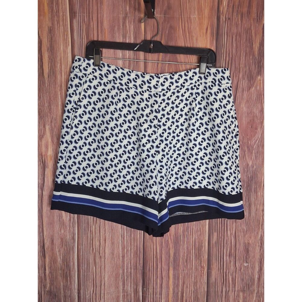 Ann taylor navy geo ring print high wasited shorts striped hem size 12 preppy